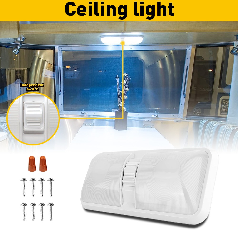 LED RV CAMPER RV TRAILER 12v FIXTURE MARINE DOUBLE CEILING LIGHT DOME 600LM