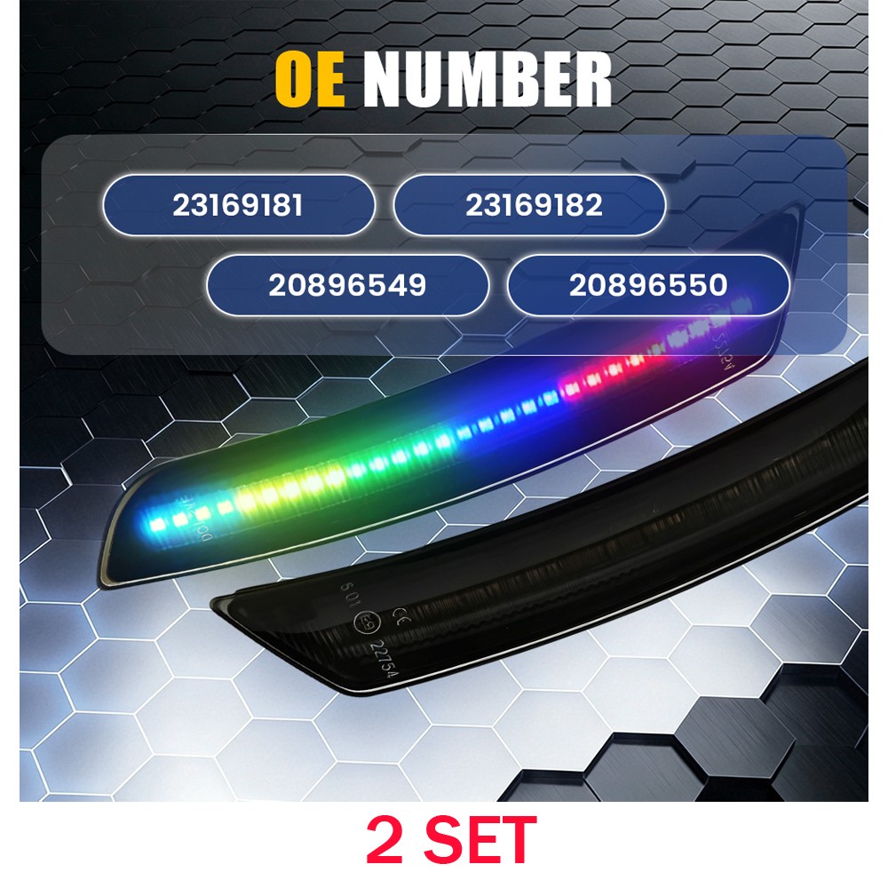 For 2016-22 2023 Camaro Smoked Lens Colorful Flowing LED Side Marker Lights 8PCS