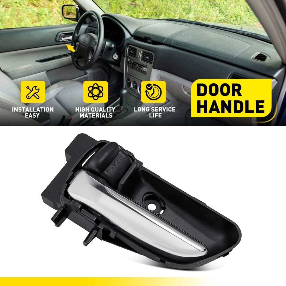 Left Inner Door Handle For Subaru Forester 2003-2008 Black w/Chrome Lever 1-5SET