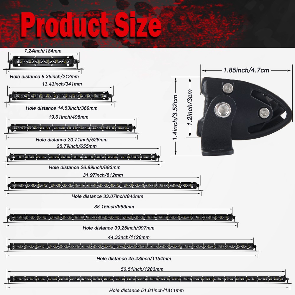 10″20″30″38″40″52″ Slim LED Light Bar Spot Flood Bumper Offroad Truck ATV Fog