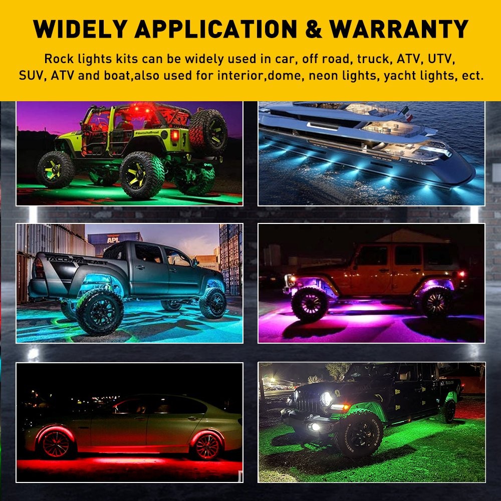 8x RGB Light Rock LED Off-Road Kit Foot Wheel Underglow Well Light For Truck ATV