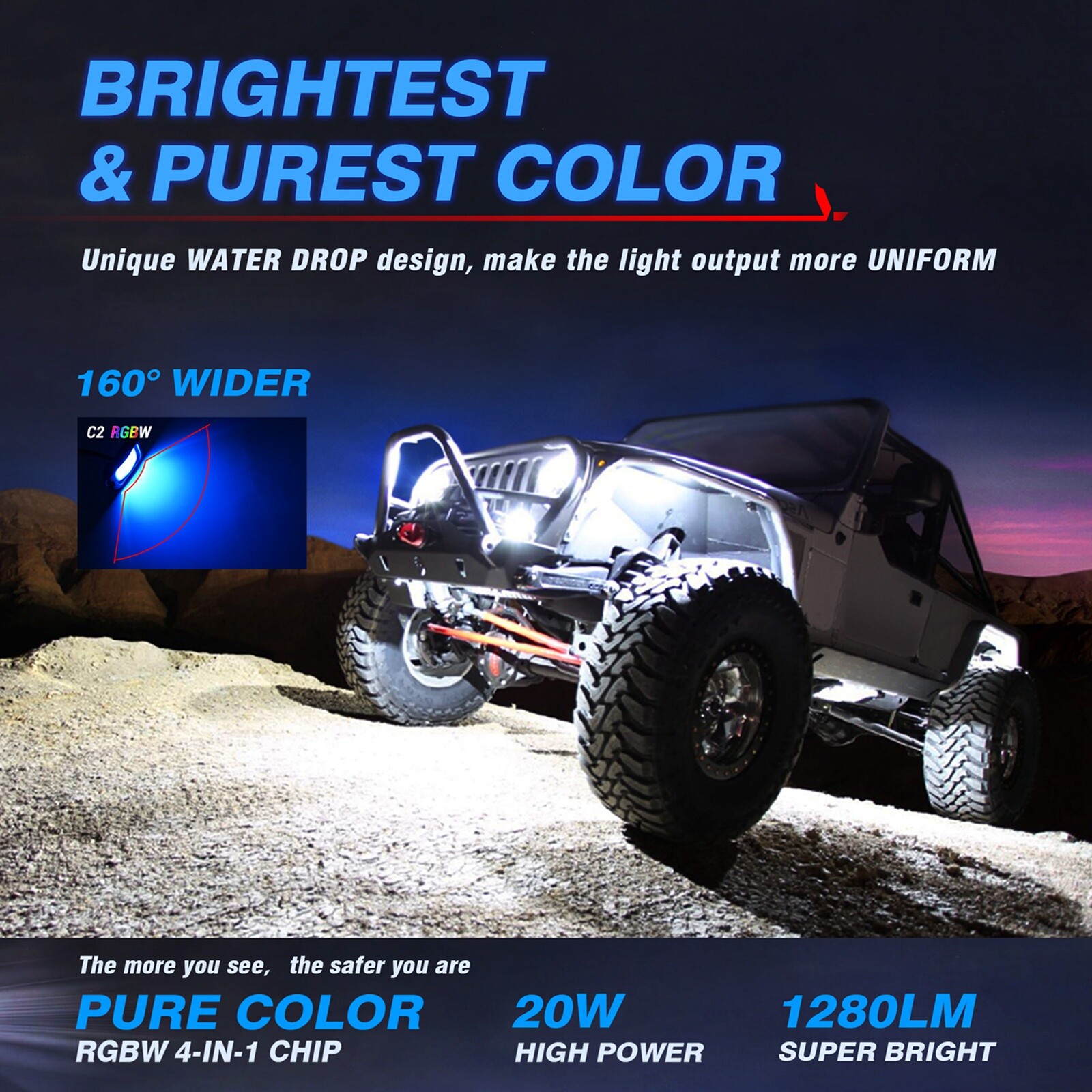 MICTUNING 4 Pods RGBW LED Rock Lights Underglow Neon Light Kit Bluetooth Control