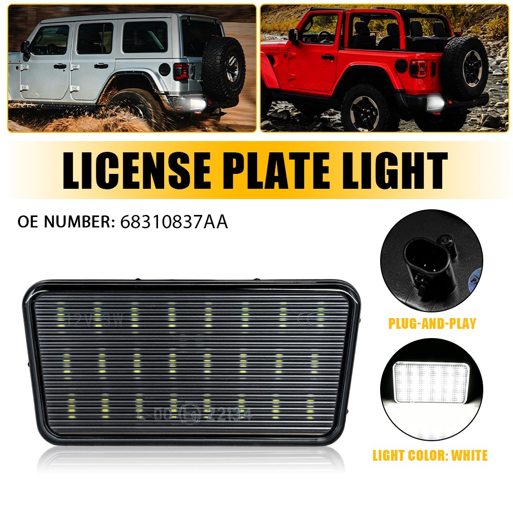Rear Clear White LED License Plate Tag Light For Jeep 2018 19-up Wrangler JL EPU