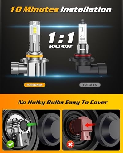 900% Bright H11 9005 LED Bulbs Combo, 6500K Cool White, Mini Size, Waterproof, P