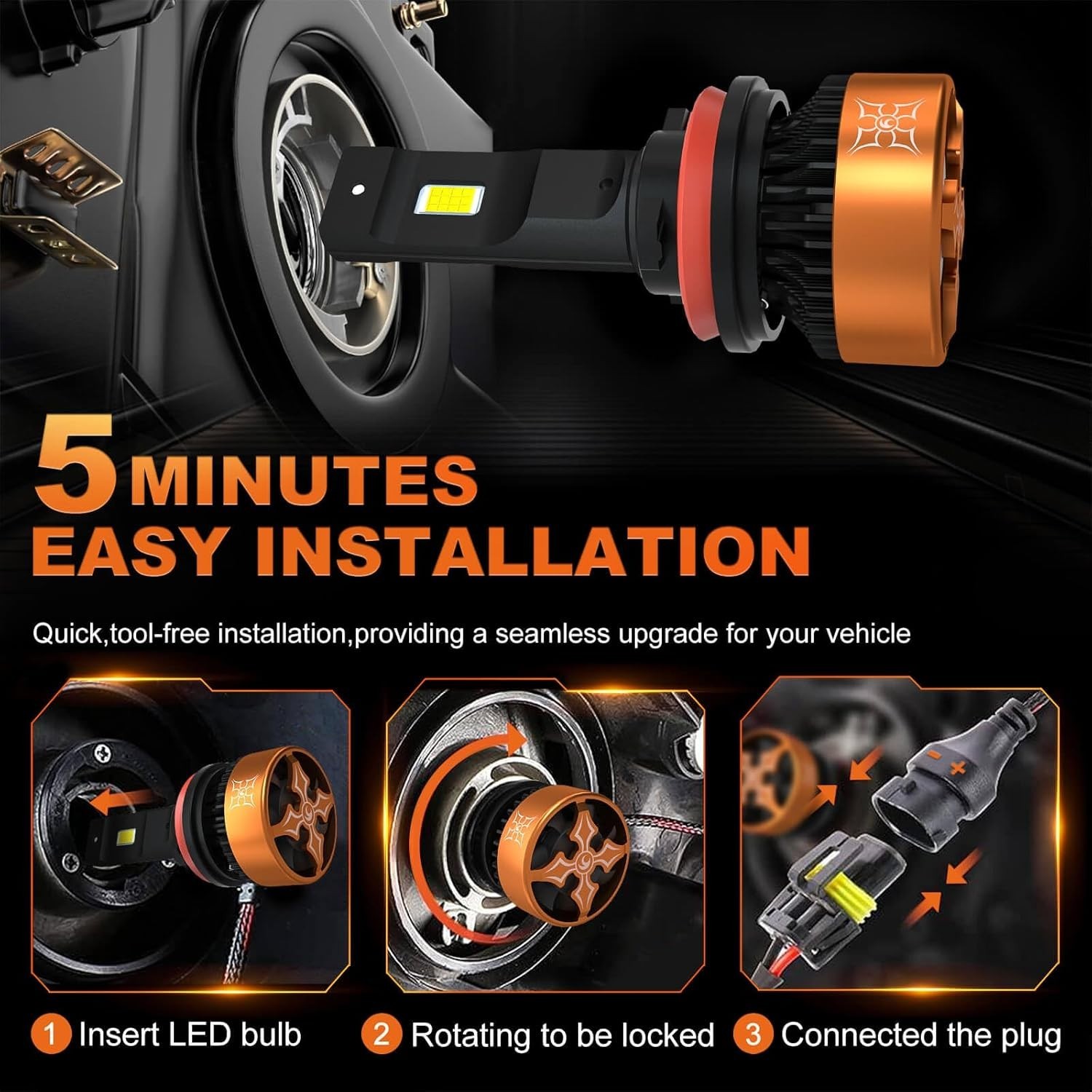 High-Performance H11 LED Fog Lights – 50000 Hours Lifespan, Multi-Compatible