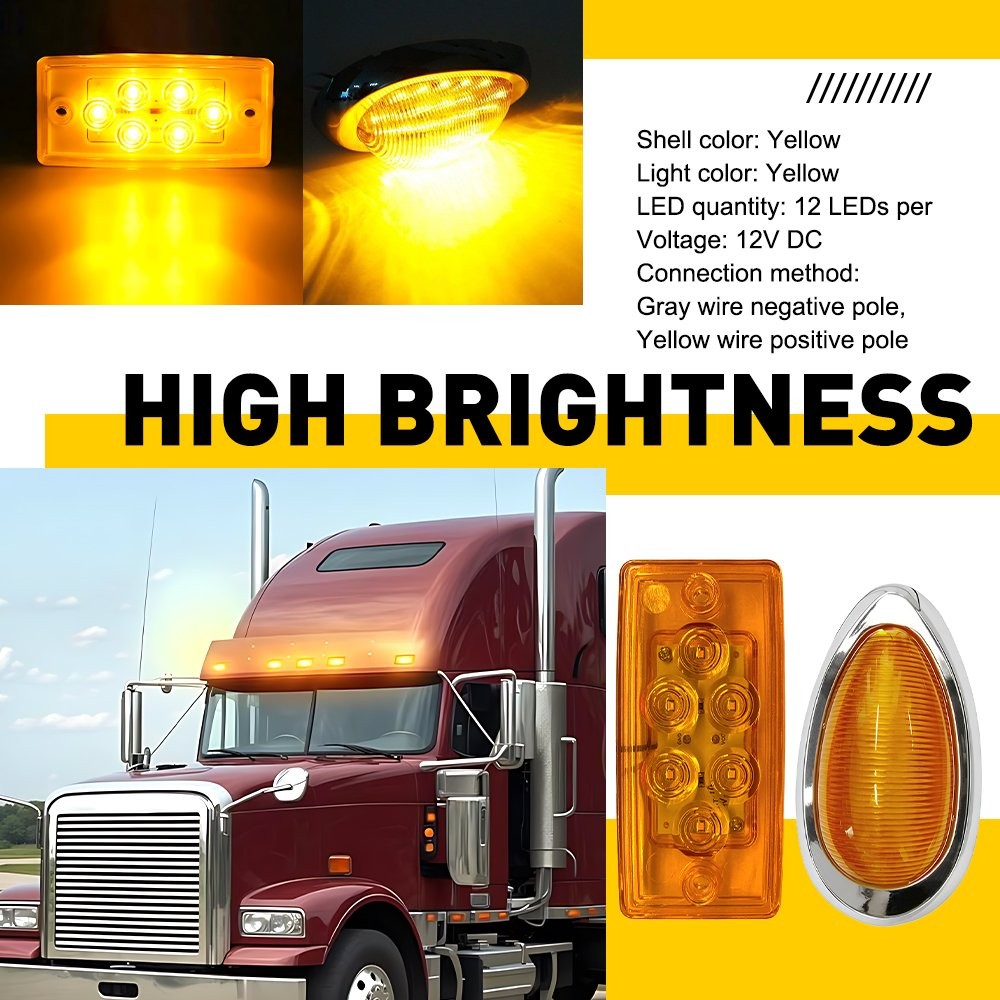 7-70x LED Cab Roof&Side Marker Amber Light Fit Freightliner Volvo Truck Trailer