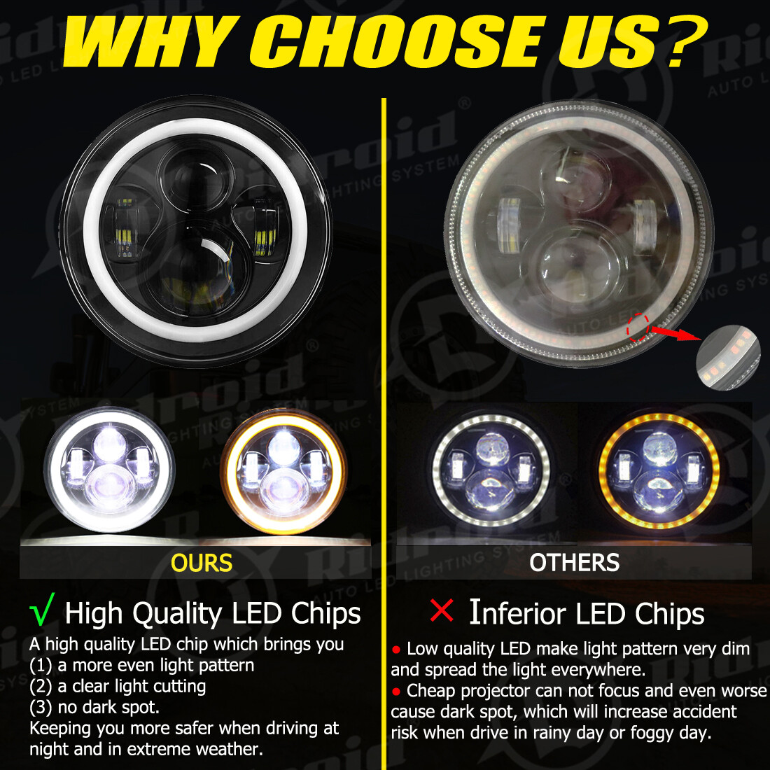 Pair 7″ Inch LED Headlights Halo Angle Eyes For Jeep Wrangler JK(07-14) LJ TJ CJ