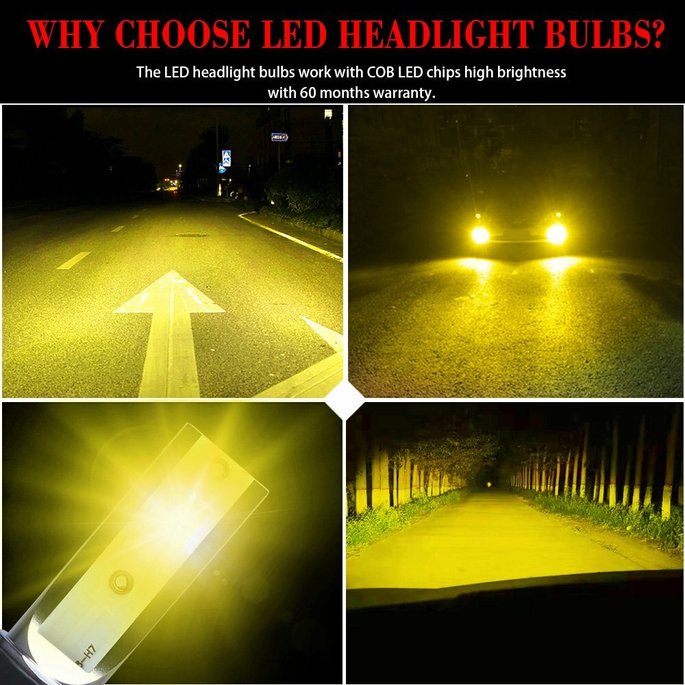 2x Mini 3000K Yellow 9005 HB3 LED Headlight Bulbs 120W 26000LM High Low Beam