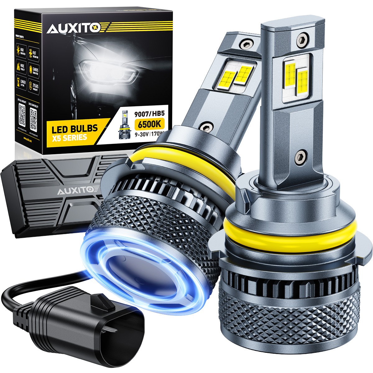 2PCS AUXITO 9007 HB5 LED Headlight Bulb Hi Low Beam 6500K White Canbus X5-Series