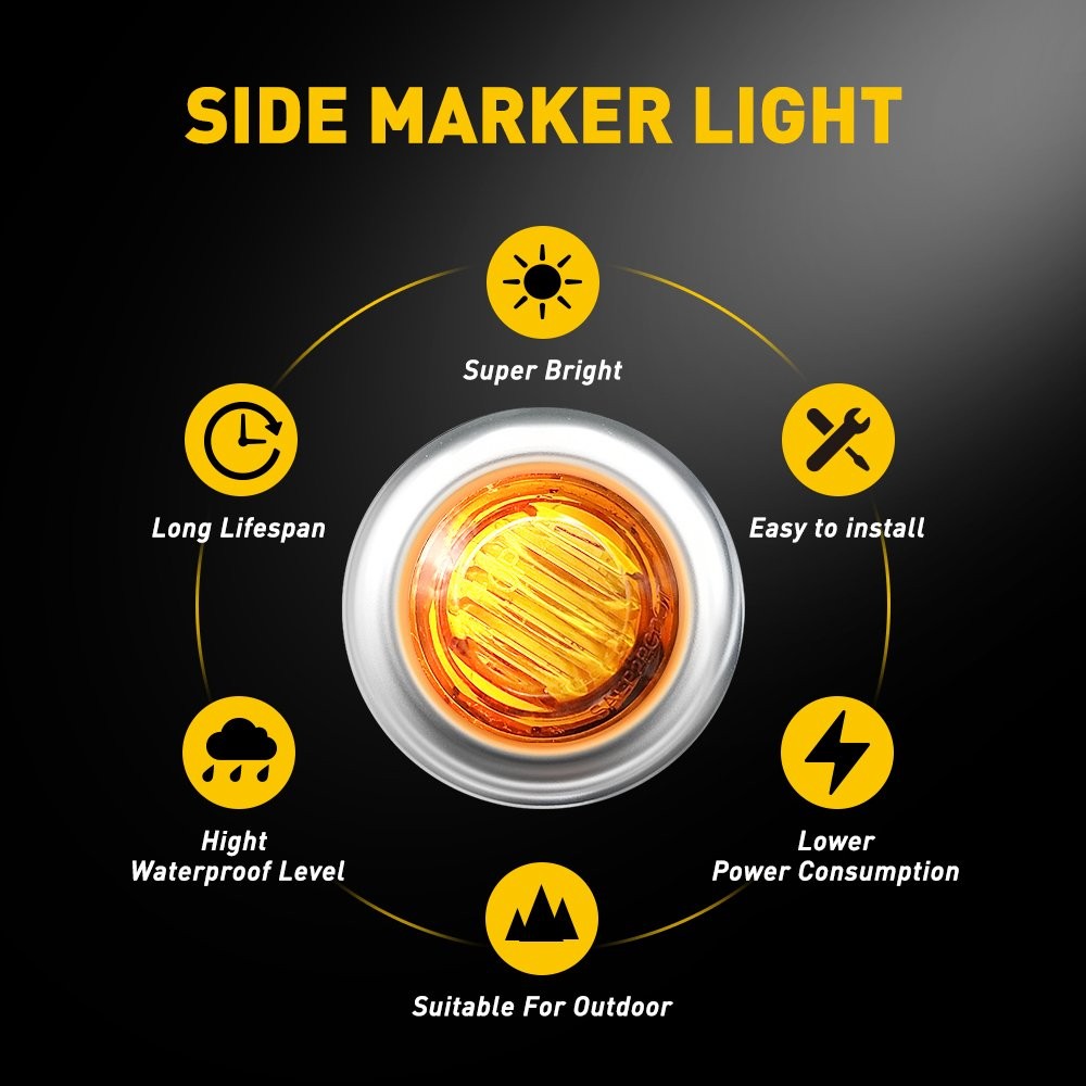 20X 3/4″ 12V Marker Side LED LIGHTS Bullet Amber Trailer Truck RV Round W/ Base