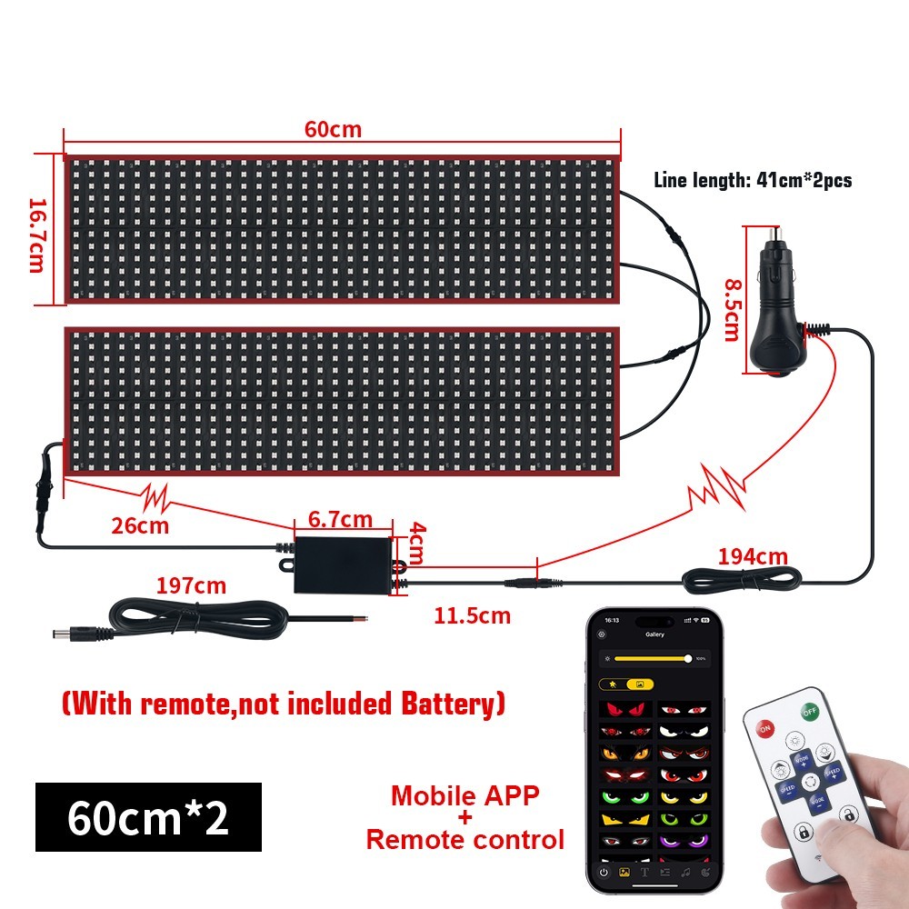 2PCS LED Eyes for Car Windshield Programmable Flexible LED Panel APP Controller