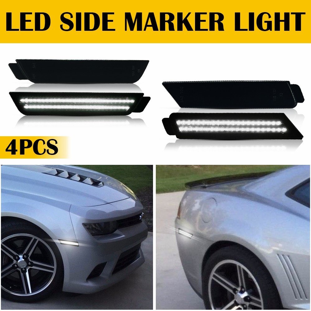 4PCS AUXITO Front&Rear Side LED Bumper Marker Light White For Chevy Camaro 10-15