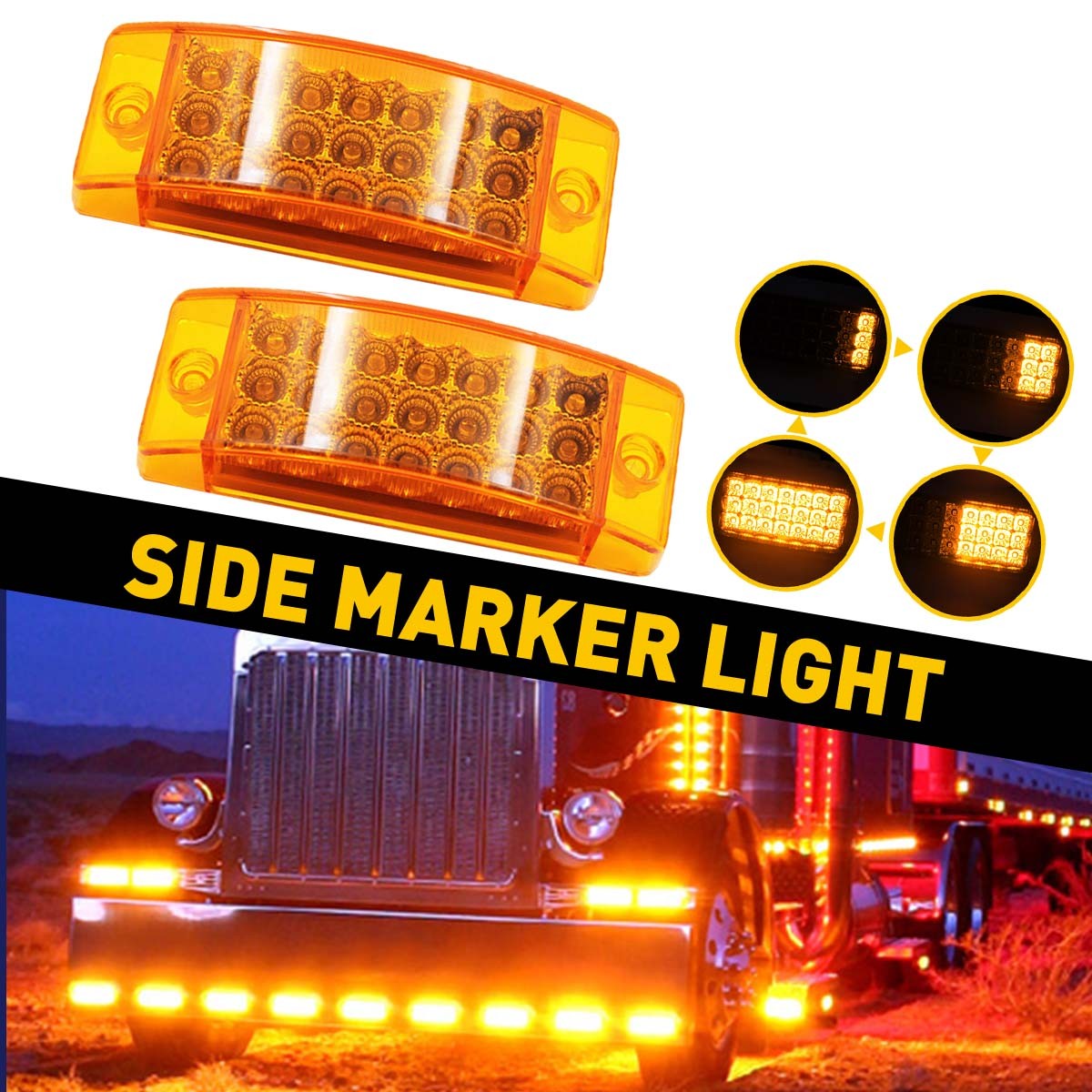 2x Amber 21LED Side Marker Lights RV Truck Trailer Clearance Light Waterproof US