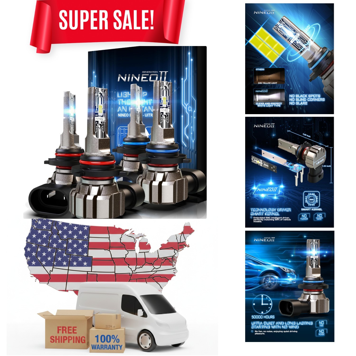 High-Performance 9005 9006 Fog Light Bulbs, 50,000 Hours Lifetime & 360° Range