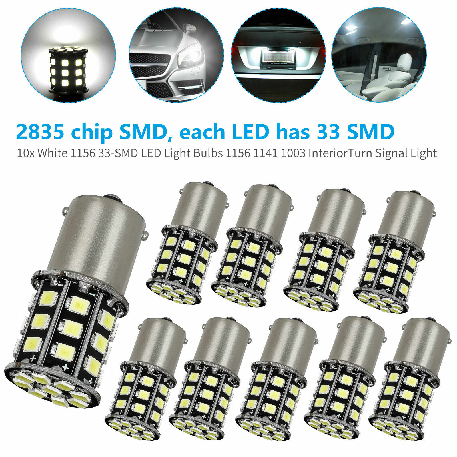 10pcs Super Bright White 1156 RV Trailer 33-SMD LED 1141 Interior Light Bulbs US