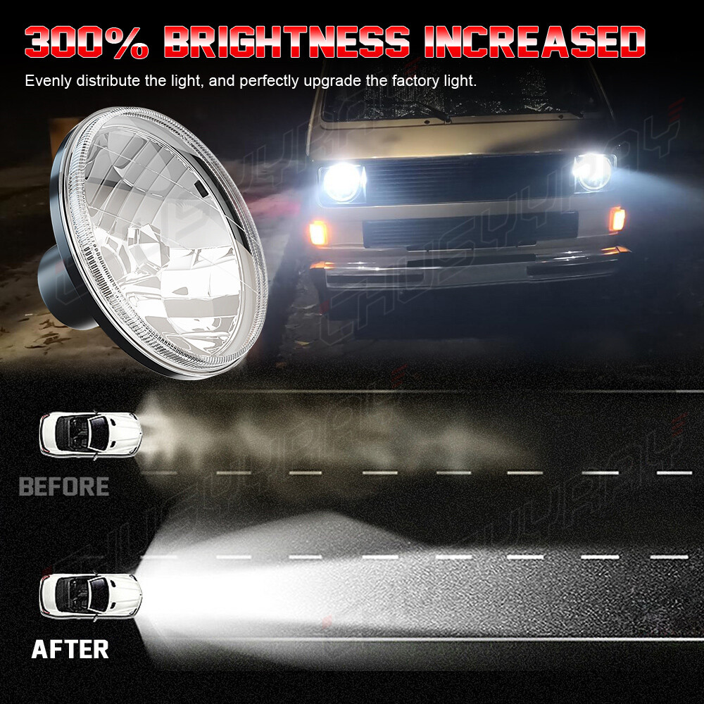 Pair 7 inch Round LED Hi Lo Beam Headlights Chrome for Ford F100 F150 F250 TrucK