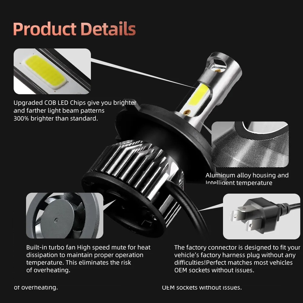 4PCS Black 5.75″ 5-3/4″ Round GLASS LED Headlight High Low Beam for Ford Galaxie