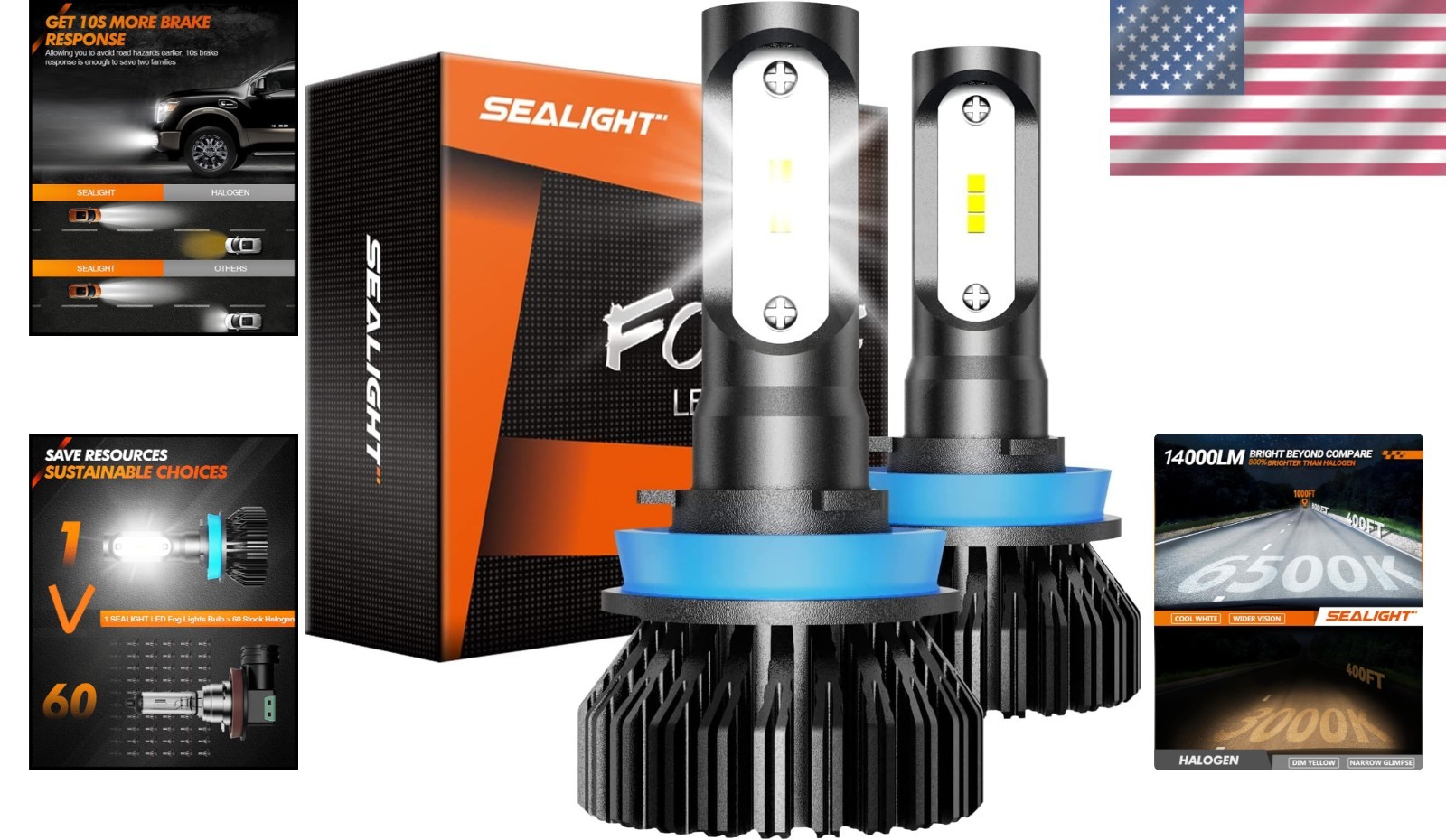 CSP Technology H11 H16 H8 Fog Light Bulbs – 50000 Hours Lifespan, 6000K White