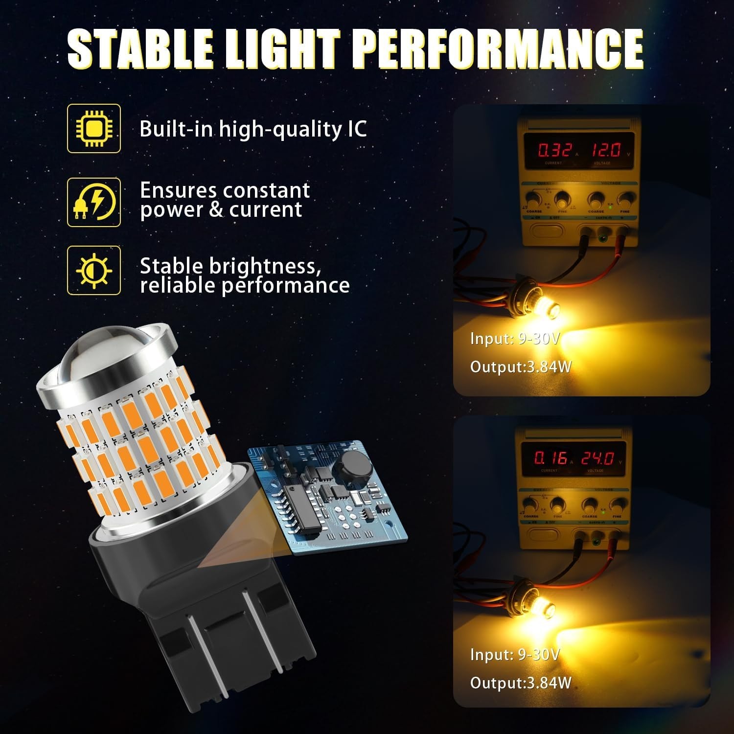 7443 LED Turn Signal Bulbs Amber Pack of 2 for Vehicle Blinker Lights