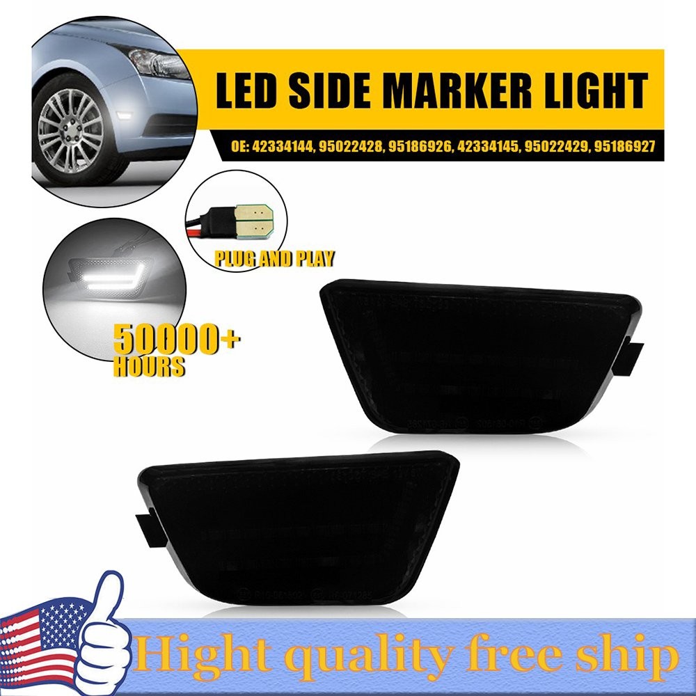 For 2011-2015 Chevy Cruze Smoked White LED Front Bumper Side Marker Light 2/4/6