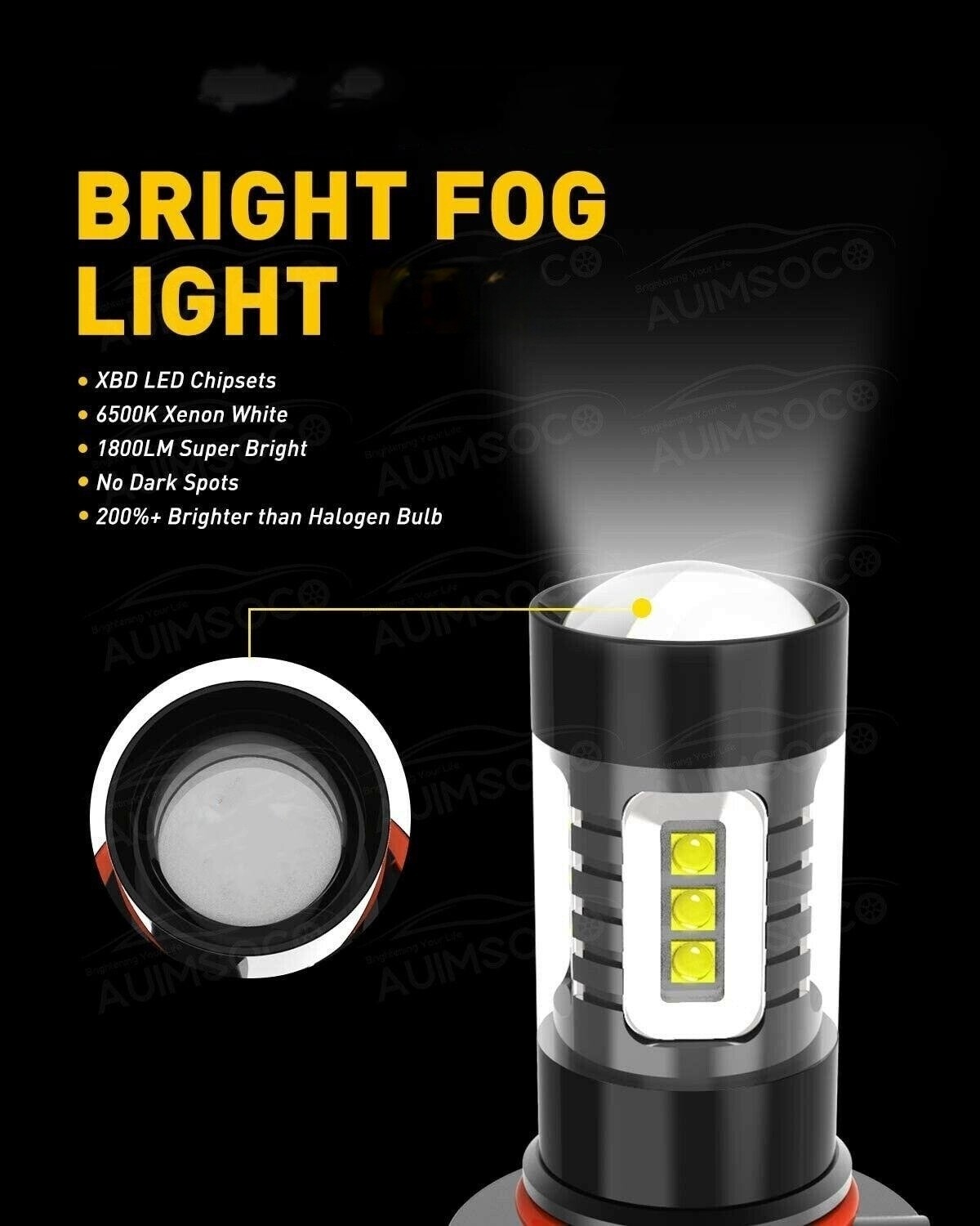 2Pcs H11/H8 LED White Fog Light Bulbs Decoder Error Free Canbus 2-Pack For Cars