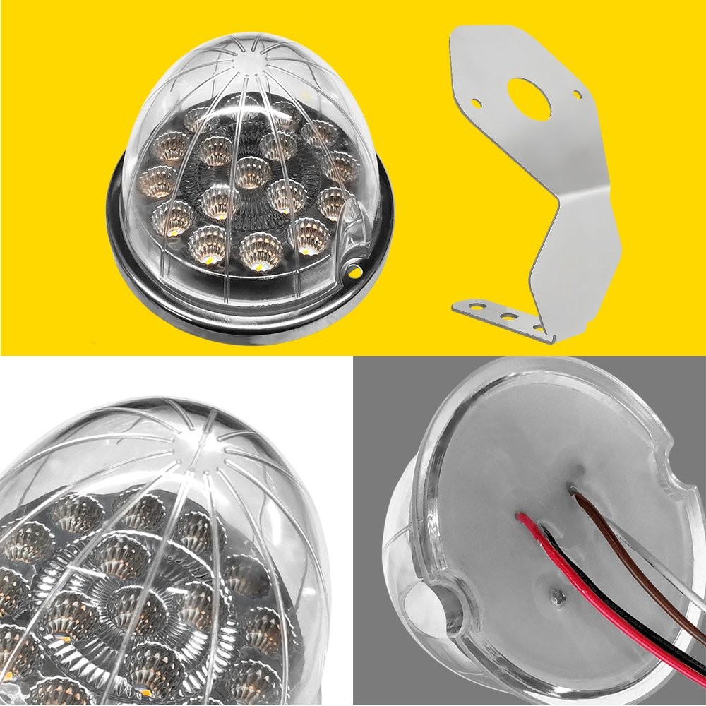 Clear Lens Watermelon LED Light Turn Signals Side Marker Lamp + Mount Brackets