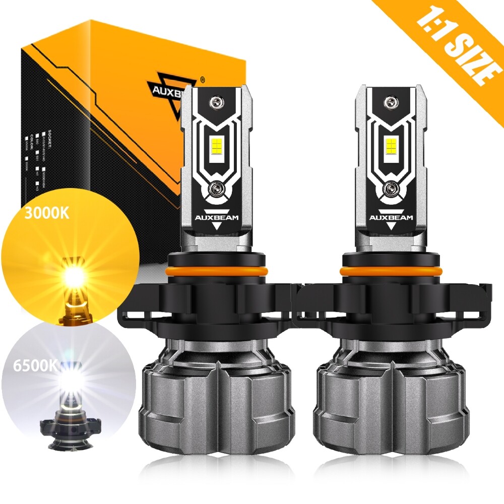 AUXBEAM CANBUS 9012 LED Headlight High/Low 5202 H16 Fog Bulbs Combo 6500K/3000K
