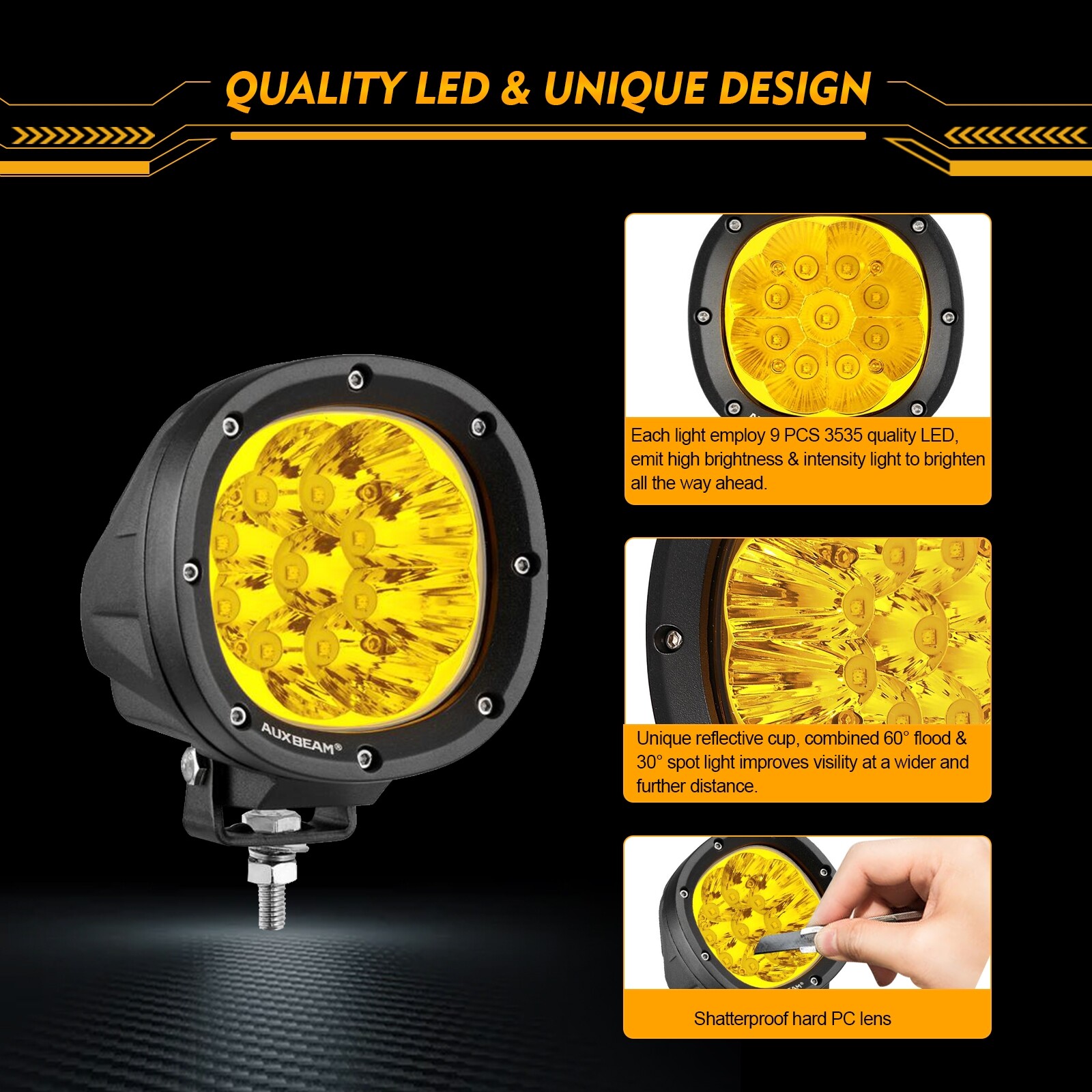 AUXBEAM For Yamaha Banshee Amber LED Cubes Fog Light Pods Spot Driving Lamps 2pc