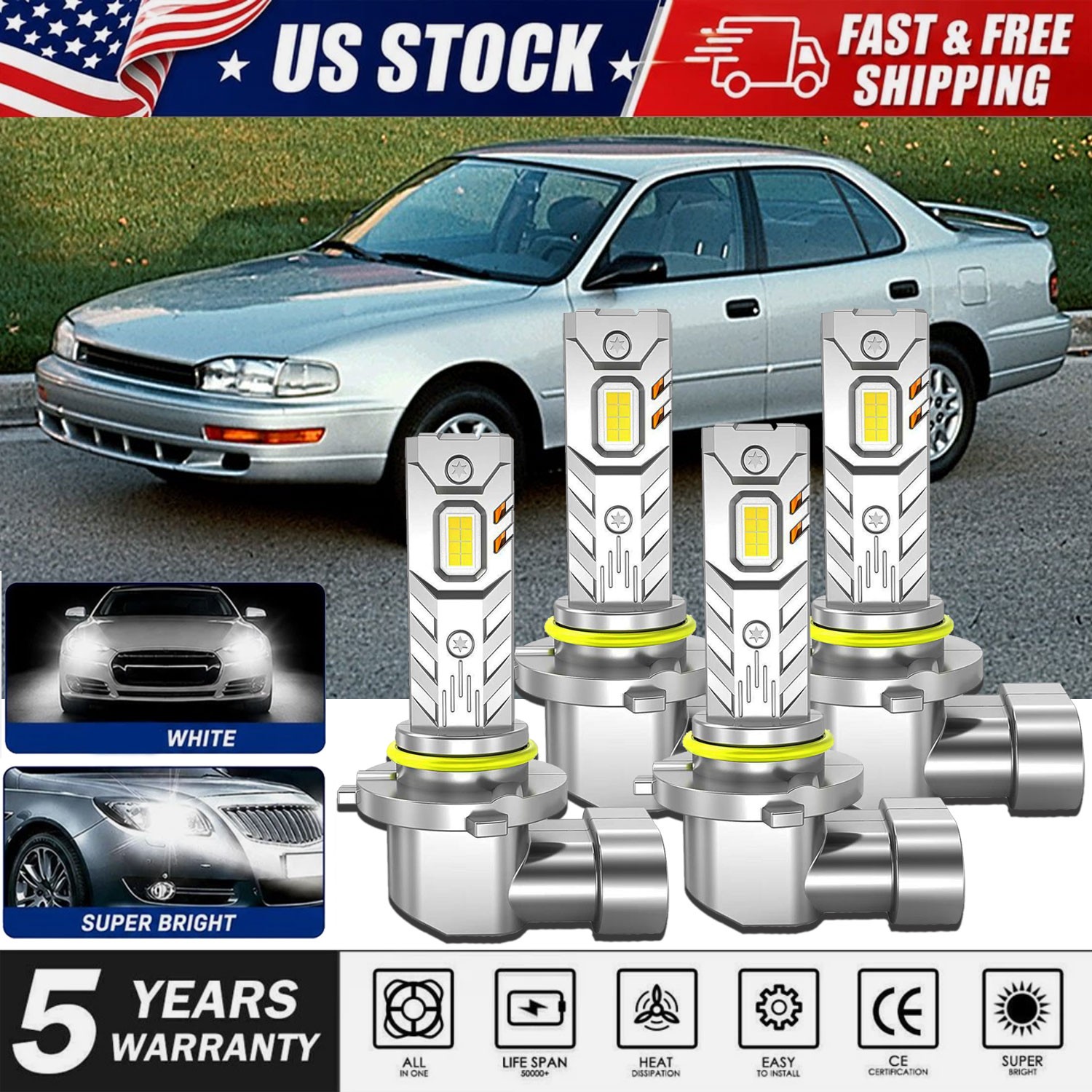 6500k LED Headlight Bulb 9005/HB3 9006/HB4 Hi/Lo Beam For Toyota Camry 1992-1996