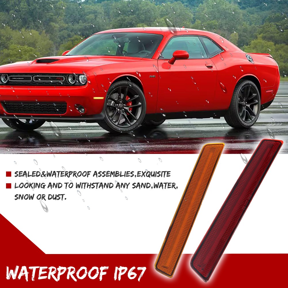 Amber & Red Lens LED Side Marker Lights Fits 15-23 Dodge Challenger Front + Rear