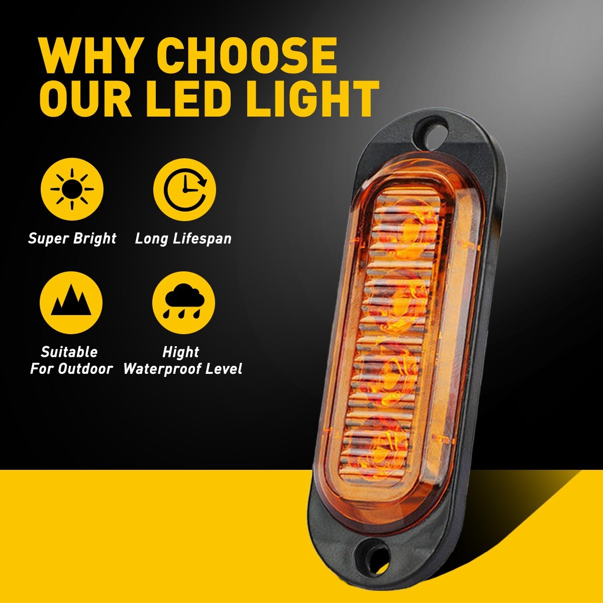 4PC Amber 4LED Side Marker Lights RV Truck Trailer Clearance Light Waterproof US
