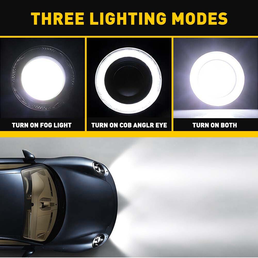 COB LED 2x 3.5″ Universal Halo Ring Angel Eyes Fog LED Light Projector White DRL