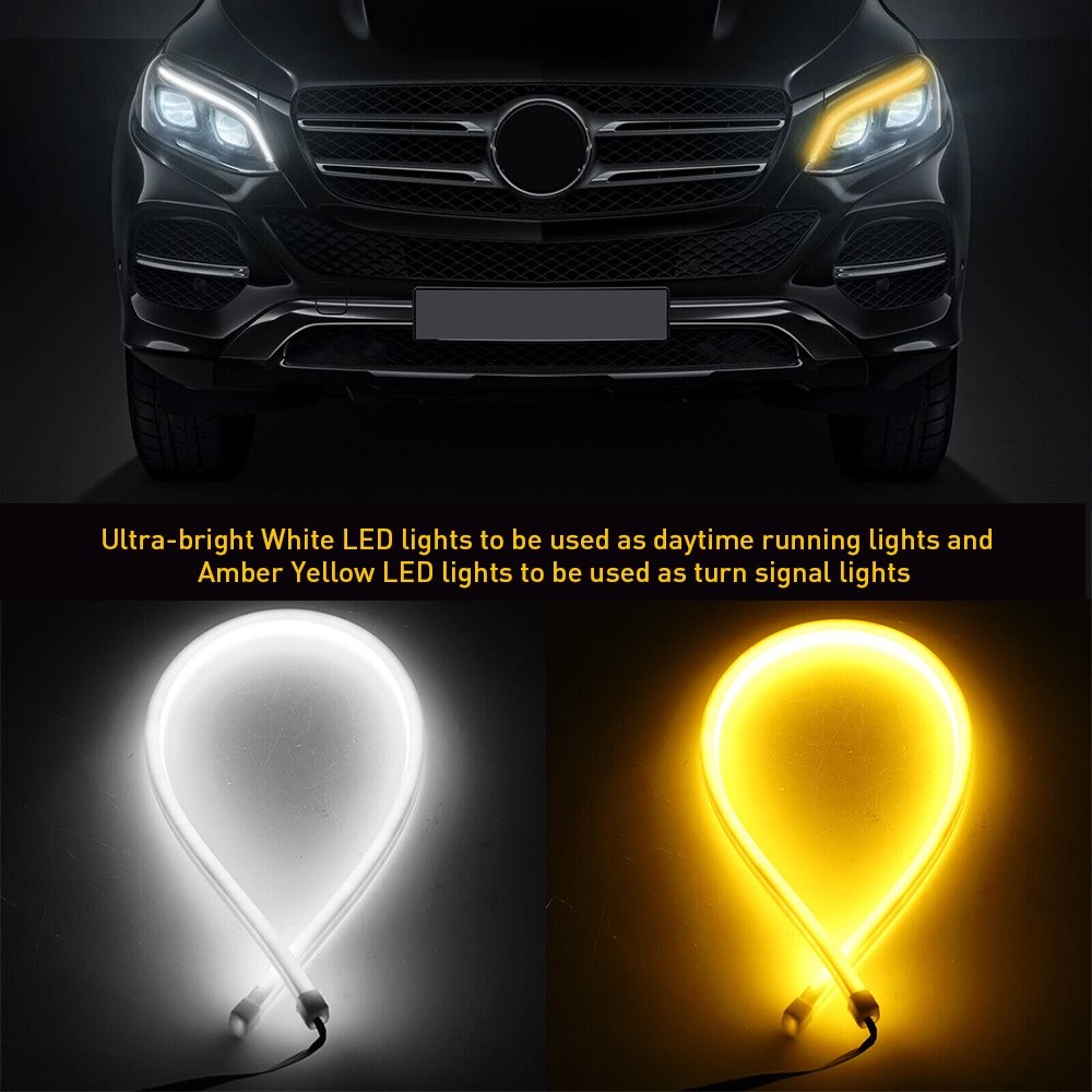 2-20x 60CM LED Daytime Running Light Strip Headlight Angel Eye Lamp Amber White