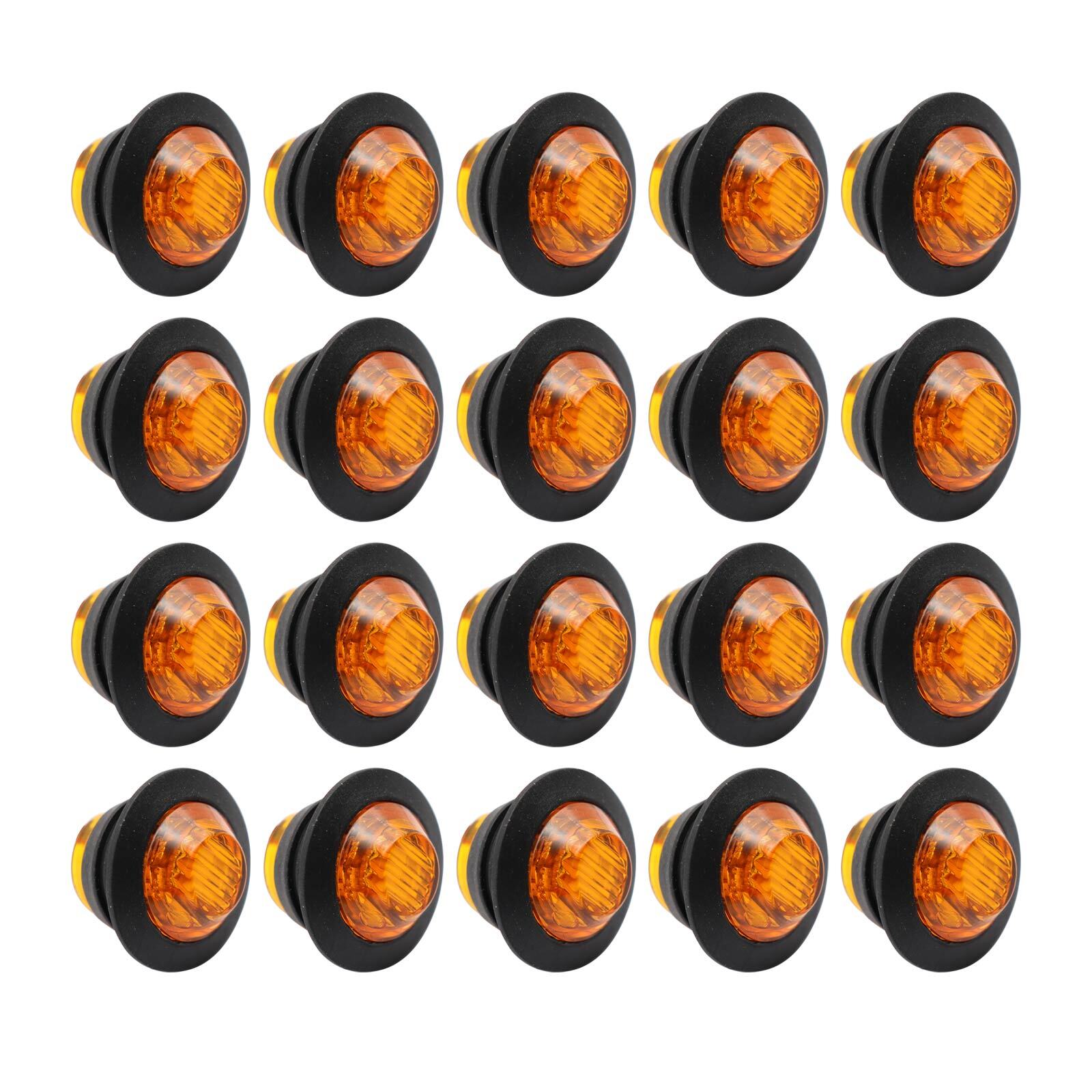 20X Amber 3/4″Round LED Bullet Clearance Side Marker Lights For Truck Trailer