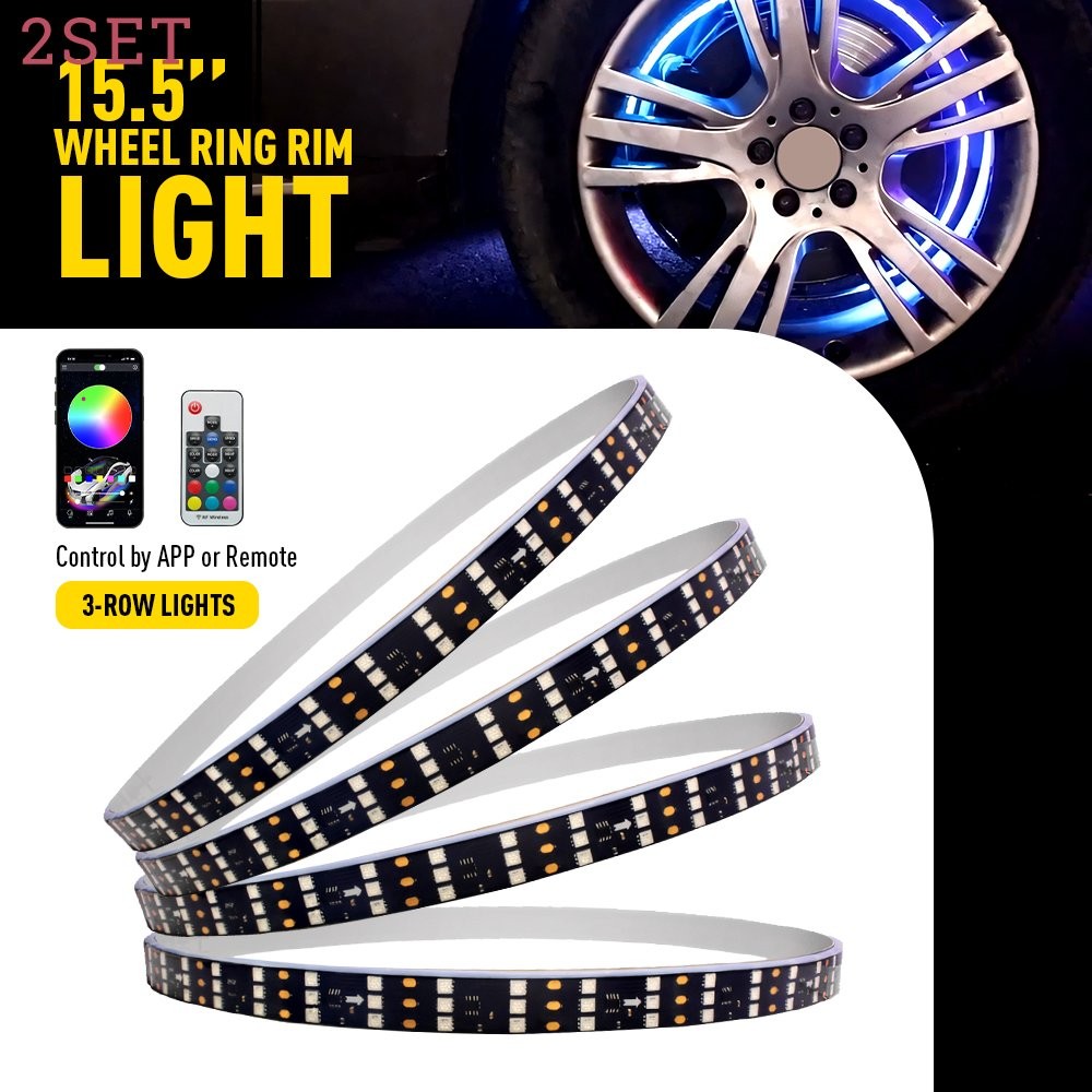 2set 3 Row 15.5 LED Wheel Ring Rim Lights Color RGB Turn Signal IP68 5050 remote