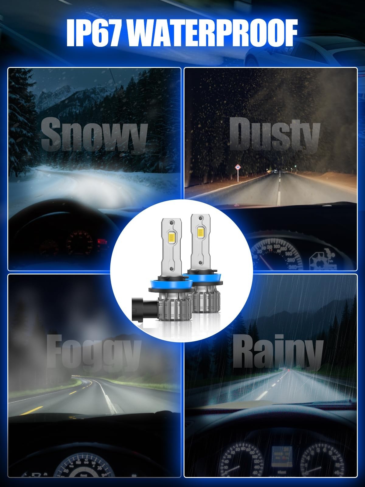 30000LM H11 H8 H9 LED Bulbs, 6000K Cool White, Mini Size, Fanless, 2-Pack
