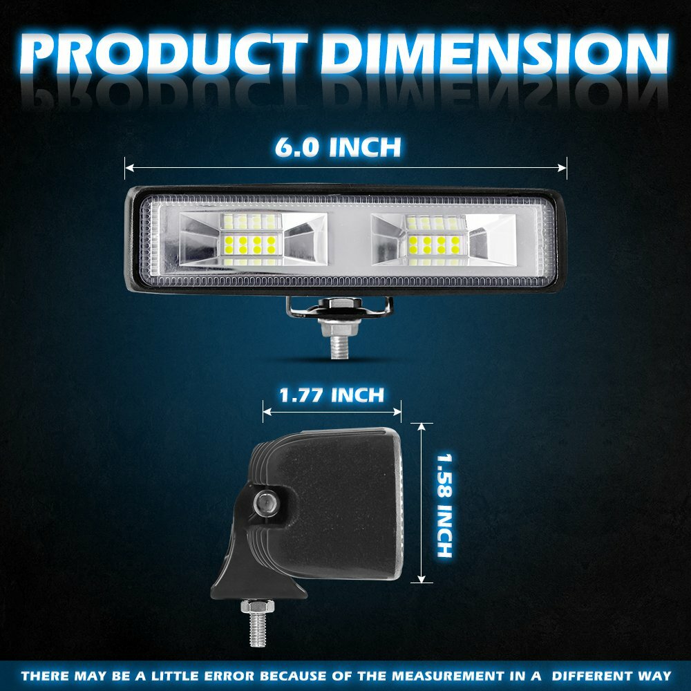 2X 6 Inch LED Work Lights 48W 12V Driving Strip Flood Beam light Bar SUV Offroad