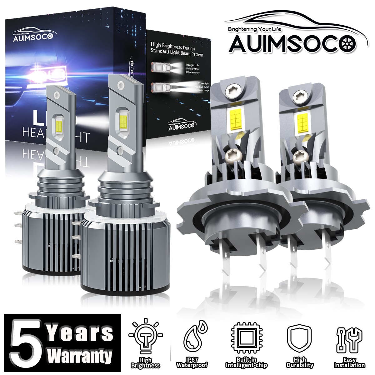 For Audi Q7 2010-2013 LED Headlight Combo Kit Hi-Lo Beam 4x Bulbs 72000LM 6500K