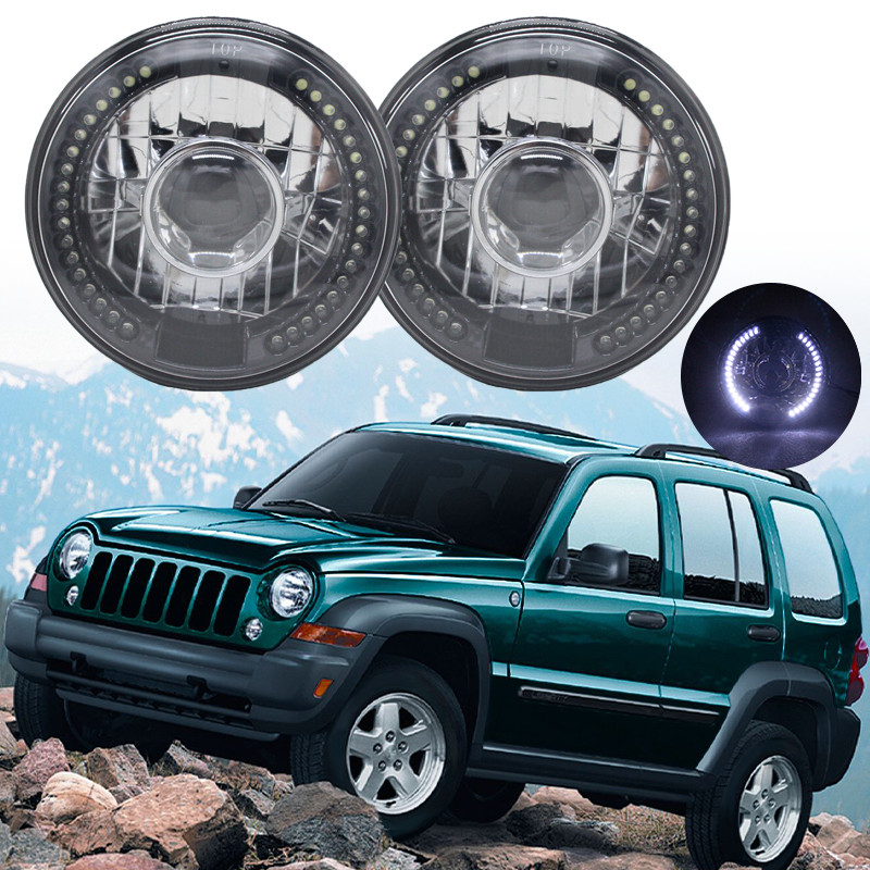Pair 7″ Inch White LED Halo Chrome Housing Headlights For 2003-2007 Jeep Liberty