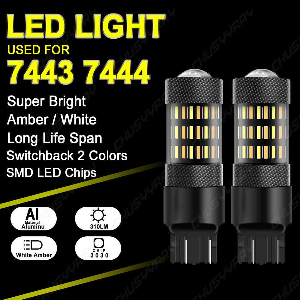 7443 7444 Switchback LED Turn Signal Parking DRL Light Bulbs Dual Color Pair