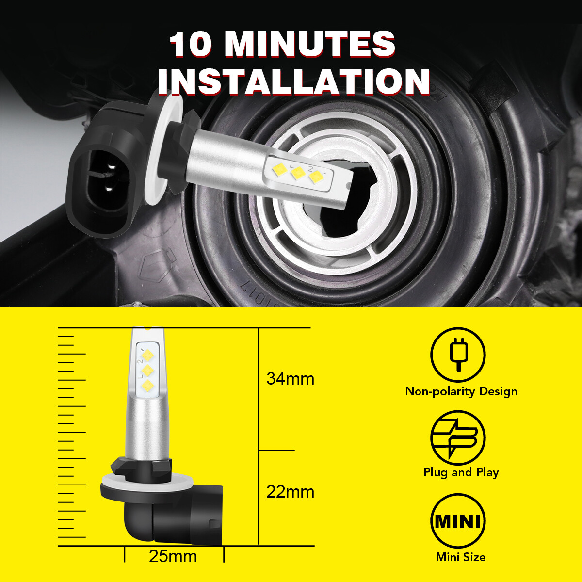 881 H27W/2 LED Headlight Zero Bulb 4000LM 40W Daytime Running Light Bulb White