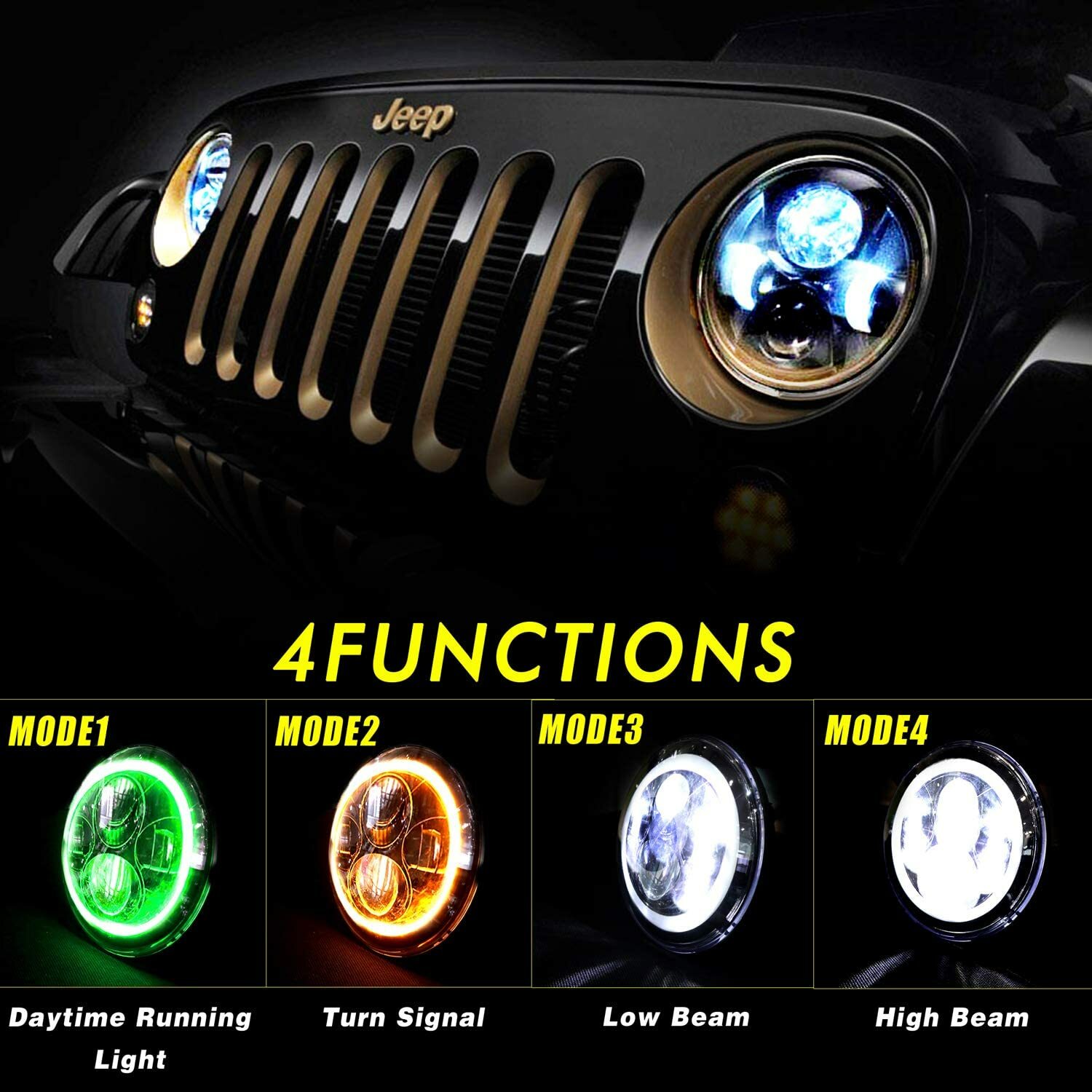 Pair 7Inch LED Headlights Green Halo For 1953-1977 Ford F-100 F-250 F-350 Pickup