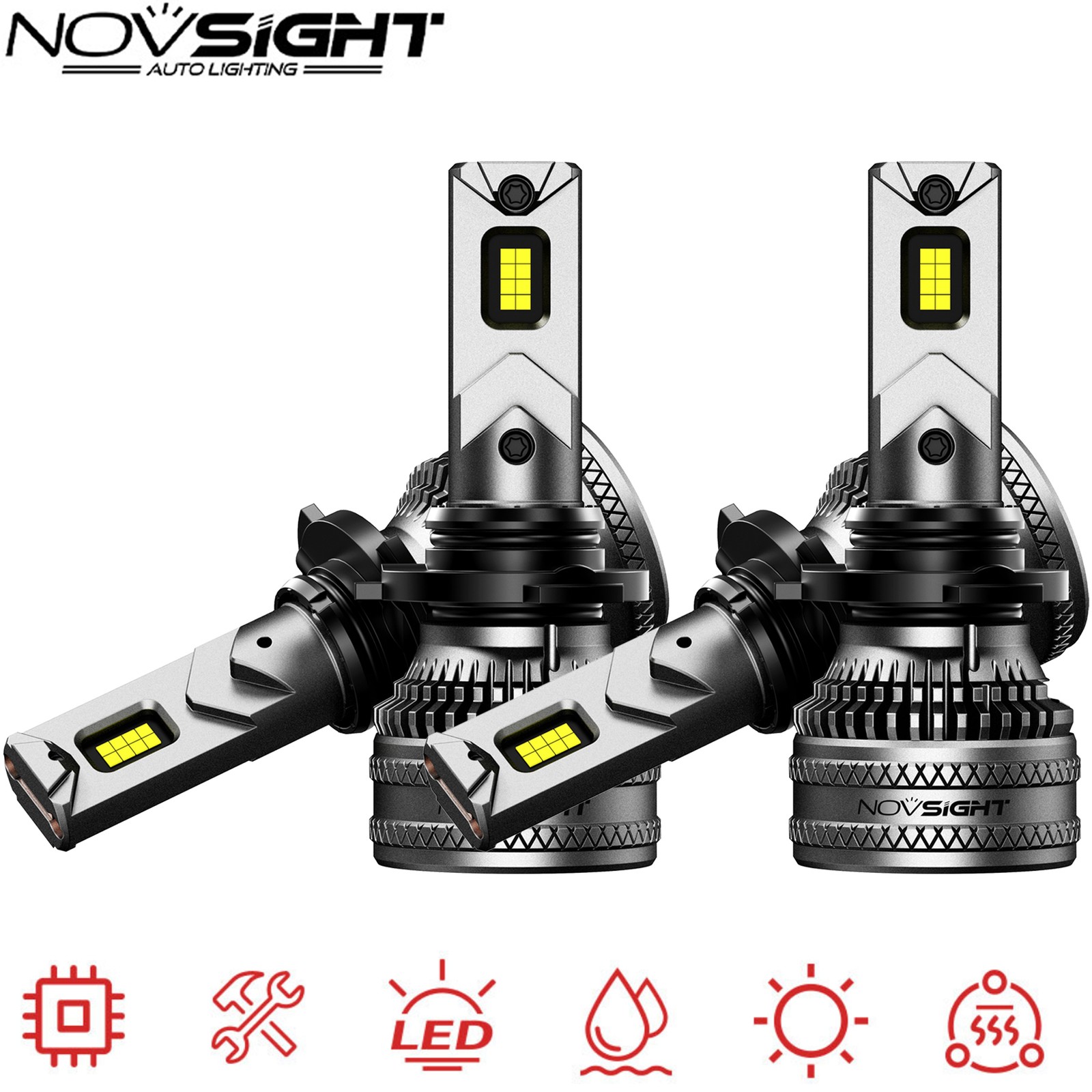 NOVSIGHT 9005 9006 HB3 HB4 LED Headlight Bulbs High Low Beam 6500K 80000LM 200W