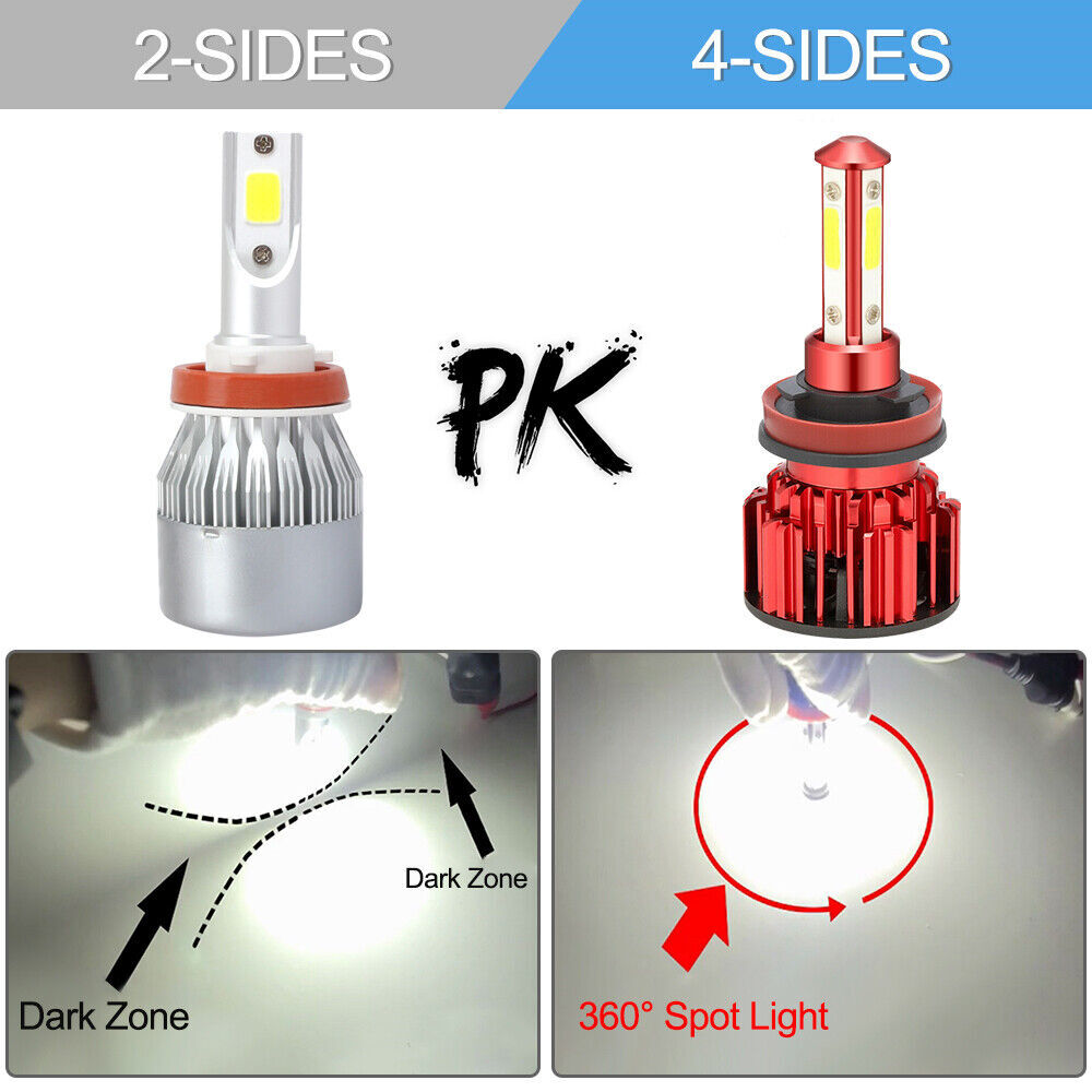 4-Sides H11 H9 LED Headlight Super Bright Bulbs Kit 330000LM HIGH/LOW Beam 6000K