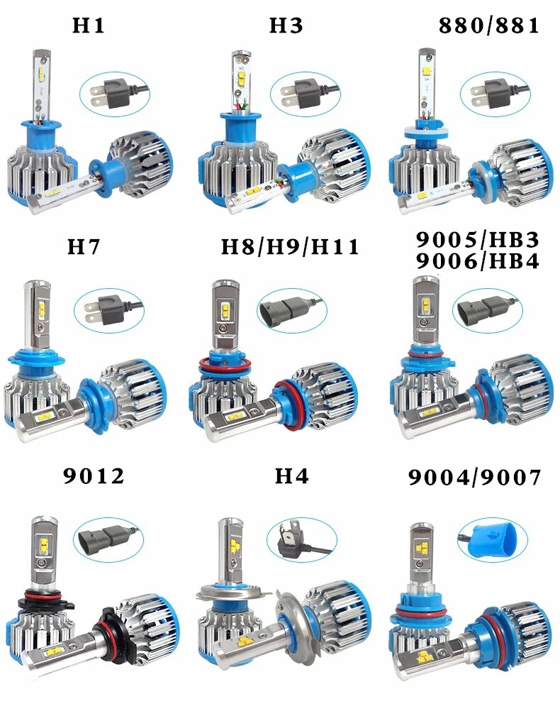 2Pcs T1 9006 HB4 Turbo LED Headlight T1 Car Light Bulb 6000K Canbus Head Lights
