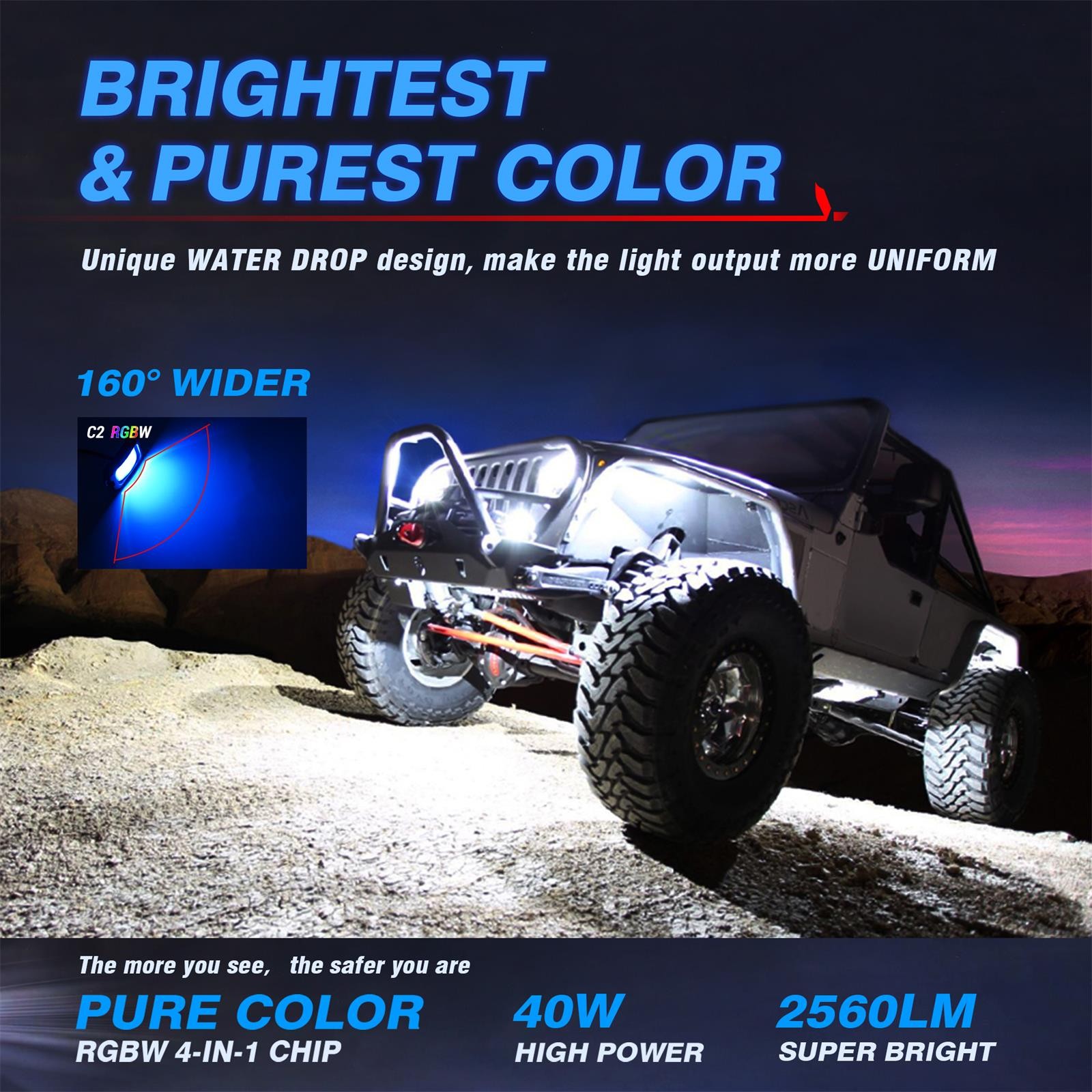 MICTUNING C2 Curved RGBW LED Rock Lights – 8 Pods Multicolor Neon LED Light Kit