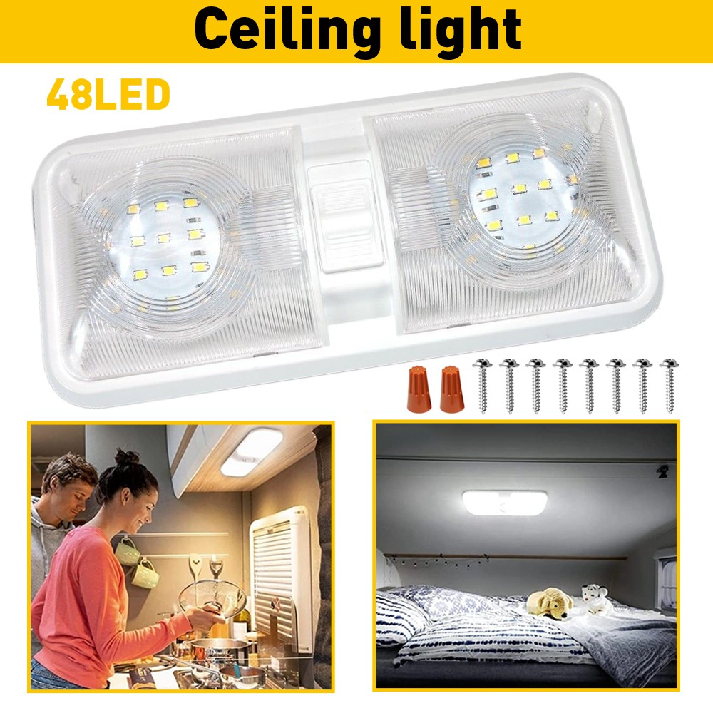 12V 48 LEDs RV Ceiling Dome Light RV Interior Lighting for Trailer Camper 600LM
