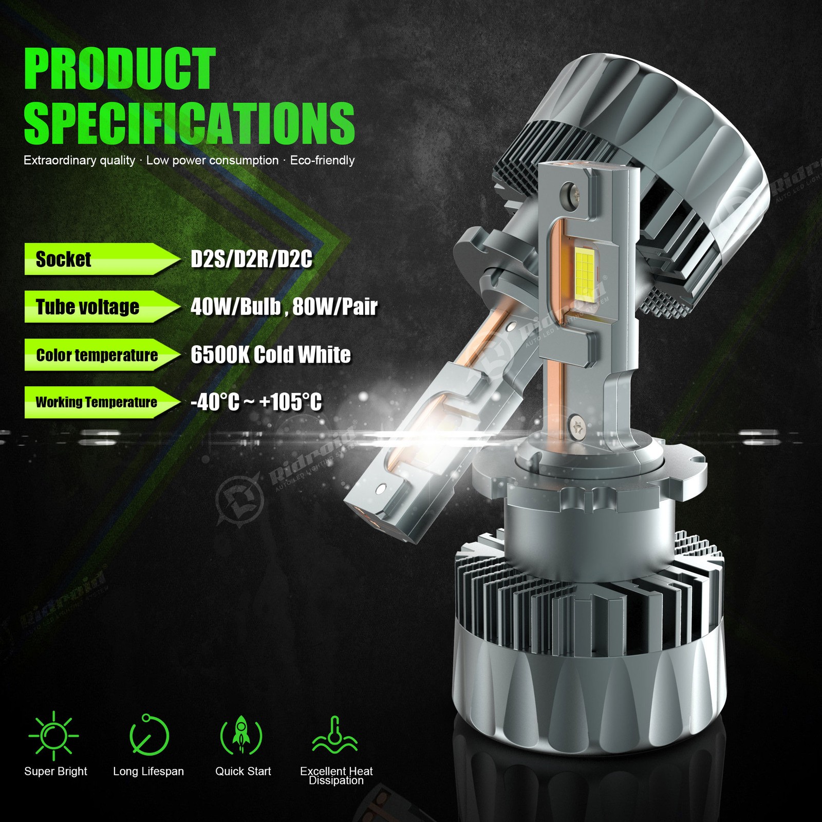 6500K/set D2S D2C D2R D2H LED Headlight Bulbs High Low Beam Super Bright Pair