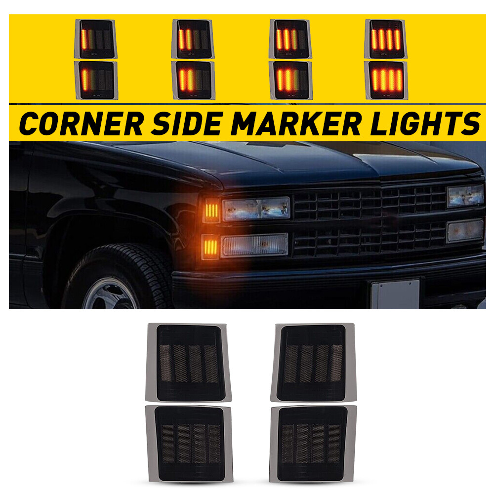 Full LED 4PC Amber Corner Side Marker Lights For 94-98 Chevy C/K 1500 2500 3500