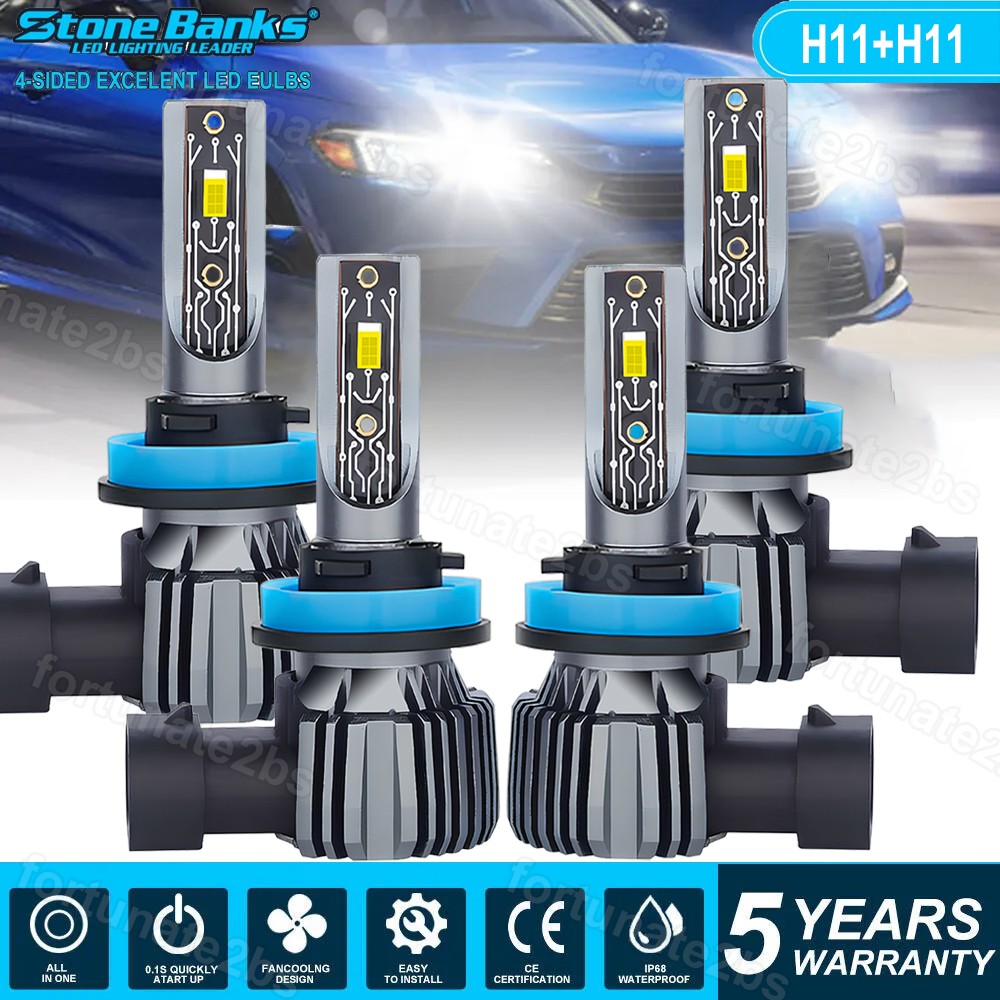 4x 3570CSP H11 LED Headlight Kit High Low Beam 500% SuperBright 6500K White Bulb